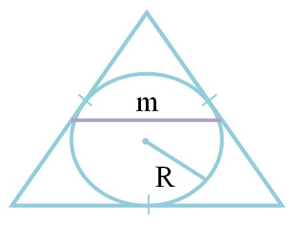 Как найти среднюю линию треугольника через радиус вписанной окружности